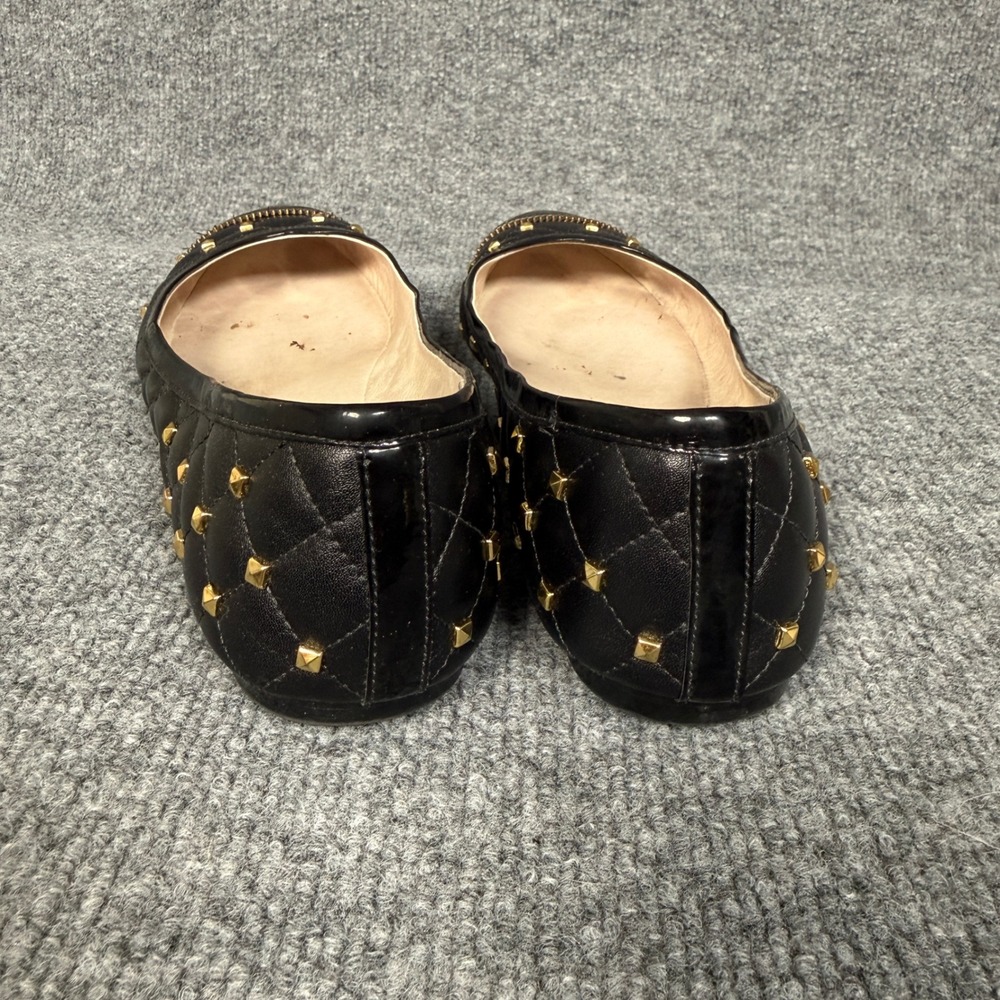 Michael Kors Size 8M Quilted Studded Flat Black Leather Gold Beads 40R3QUFP2L - Picture 3 of 8